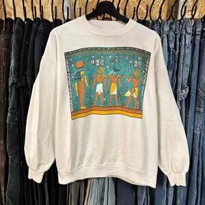 Vintage 80s 90s Egyptian Art Sweatshirt, White Tultex Crewneck, Size XL